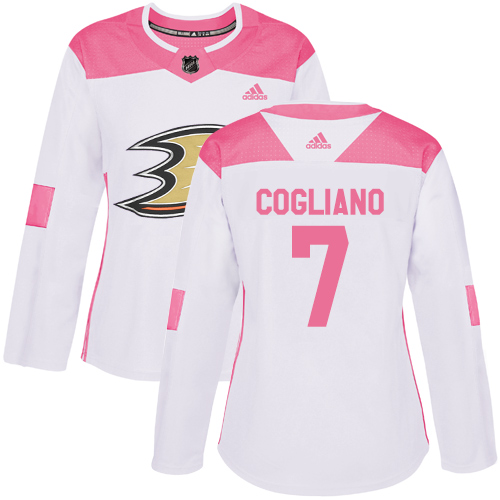 Adidas Ducks #7 Andrew Cogliano White/Pink Authentic Fashion Women's Stitched NHL Jersey
